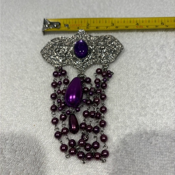 Goth Style Ornate Purple and Pink Gemstone Brooch with Filigree Design - Picture 7 of 8